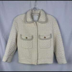 Sandro Tedy Quilted Tweed Jacket Beige Size FR 34, US 2